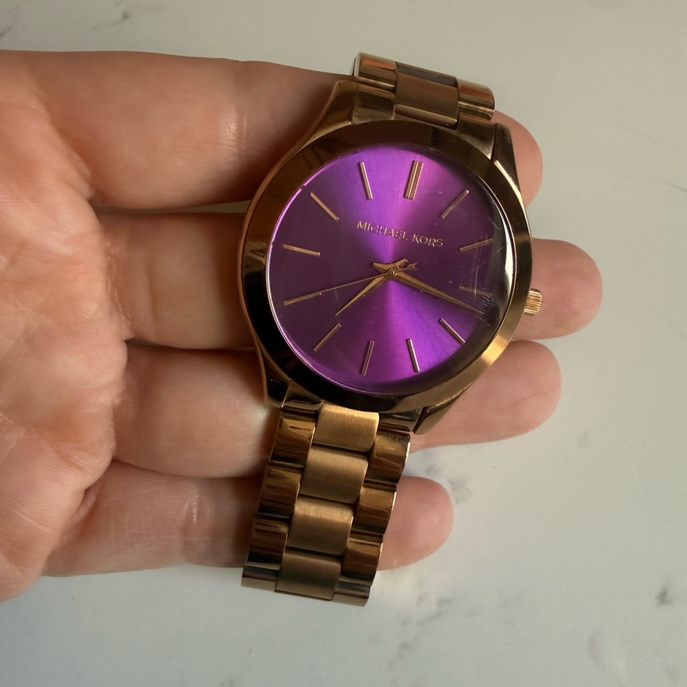 Lightly used. Michael Kors Gold Watch with Purple Dial